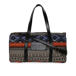 Unisex Black & Orange Printed Jacquard Spacious Weekender Travel Gym Duffle Bag