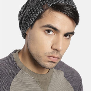 "Unisex Black & Grey Self Design Beanie "